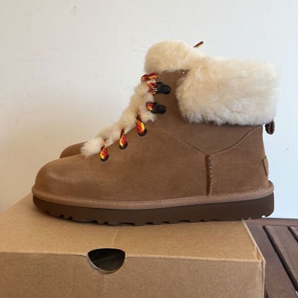 UGG Classic Mini Alpine Lace Boots Chestnut Women Size 7 - Picture 7 of 14